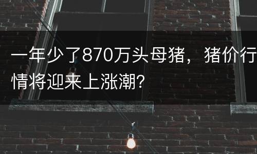 一年少了870万头母猪，猪价行情将迎来上涨潮？