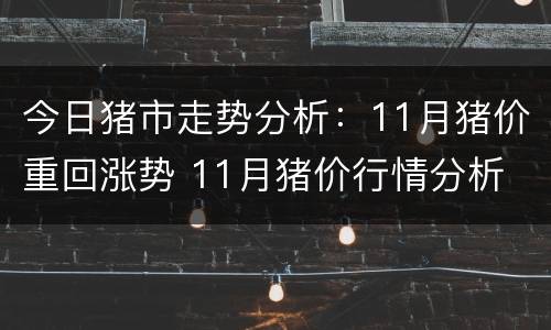 今日猪市走势分析：11月猪价重回涨势 11月猪价行情分析