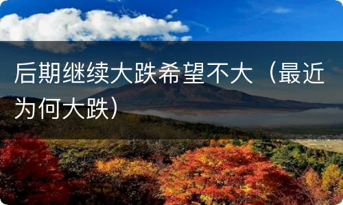 后期继续大跌希望不大（最近为何大跌）