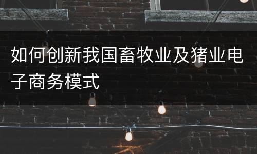 如何创新我国畜牧业及猪业电子商务模式