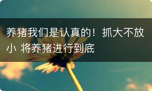 养猪我们是认真的！抓大不放小 将养猪进行到底