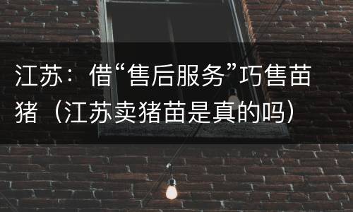 江苏：借“售后服务”巧售苗猪（江苏卖猪苗是真的吗）