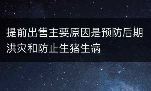 提前出售主要原因是预防后期洪灾和防止生猪生病