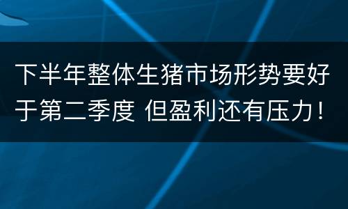 下半年整体生猪市场形势要好于第二季度 但盈利还有压力！