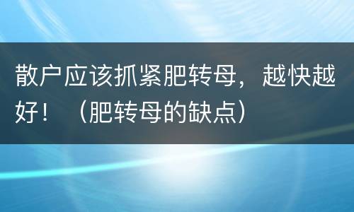 散户应该抓紧肥转母，越快越好！（肥转母的缺点）