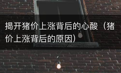 揭开猪价上涨背后的心酸（猪价上涨背后的原因）