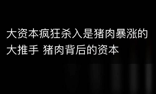 大资本疯狂杀入是猪肉暴涨的大推手 猪肉背后的资本