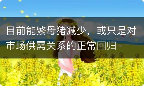 目前能繁母猪减少，或只是对市场供需关系的正常回归