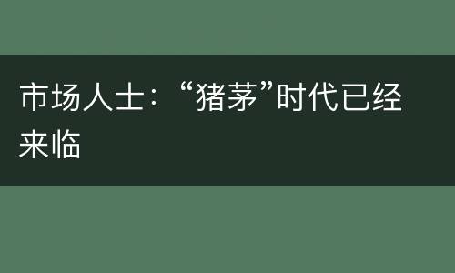 市场人士：“猪茅”时代已经来临