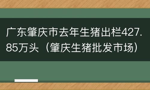 广东肇庆市去年生猪出栏427.85万头（肇庆生猪批发市场）