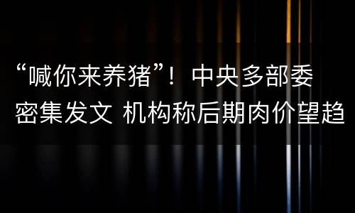 “喊你来养猪”!中央多部委密集发文 机构称后期肉价望趋缓