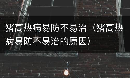 猪高热病易防不易治（猪高热病易防不易治的原因）