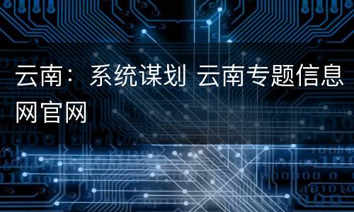云南：系统谋划 云南专题信息网官网