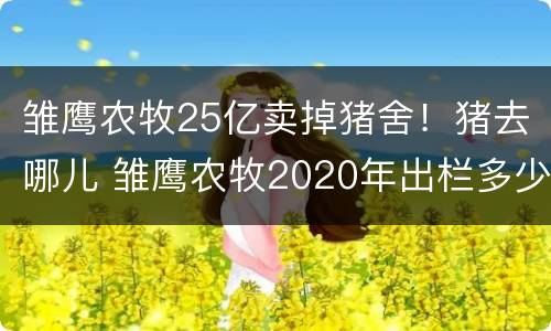 雏鹰农牧25亿卖掉猪舍！猪去哪儿 雏鹰农牧2020年出栏多少头猪?