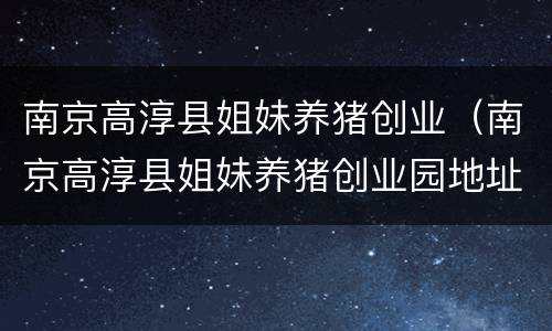 南京高淳县姐妹养猪创业（南京高淳县姐妹养猪创业园地址）