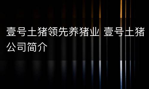 壹号土猪领先养猪业 壹号土猪公司简介