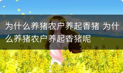 为什么养猪农户养起香猪 为什么养猪农户养起香猪呢