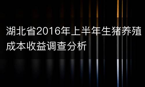 湖北省2016年上半年生猪养殖成本收益调查分析