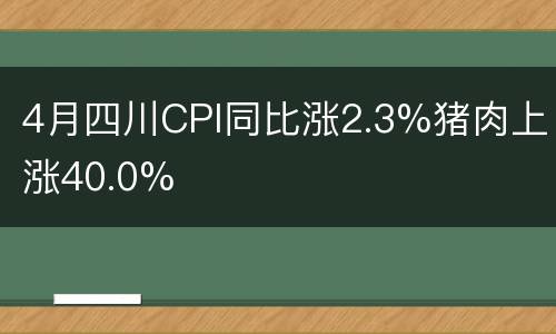 4月四川CPI同比涨2.3%猪肉上涨40.0%