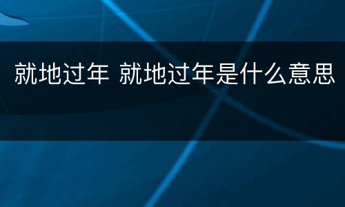 就地过年 就地过年是什么意思