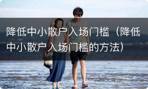 降低中小散户入场门槛（降低中小散户入场门槛的方法）