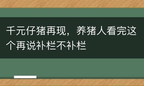 千元仔猪再现，养猪人看完这个再说补栏不补栏