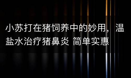 小苏打在猪饲养中的妙用，温盐水治疗猪鼻炎 简单实惠