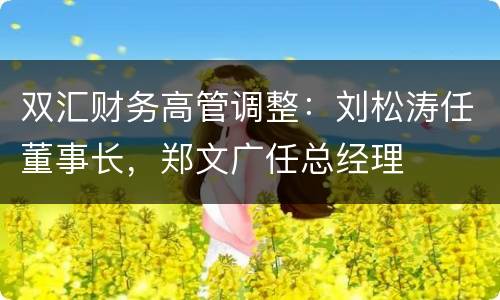 双汇财务高管调整：刘松涛任董事长，郑文广任总经理