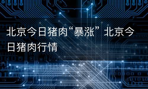 北京今日猪肉“暴涨” 北京今日猪肉行情