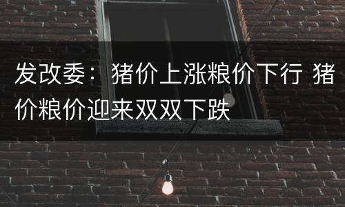 发改委：猪价上涨粮价下行 猪价粮价迎来双双下跌