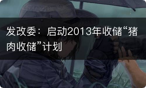 发改委：启动2013年收储“猪肉收储”计划