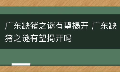 广东缺猪之谜有望揭开 广东缺猪之谜有望揭开吗