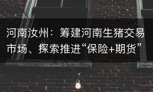 河南汝州：筹建河南生猪交易市场、探索推进“保险+期货”模式