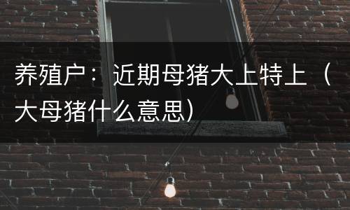 养殖户：近期母猪大上特上（大母猪什么意思）