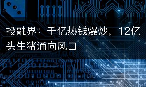 投融界：千亿热钱爆炒，12亿头生猪涌向风口