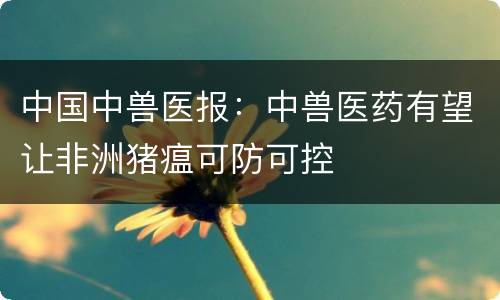 中国中兽医报：中兽医药有望让非洲猪瘟可防可控