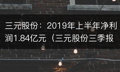 三元股份：2019年上半年净利润1.84亿元（三元股份三季报）