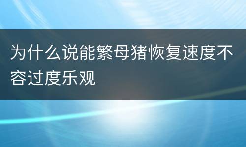 为什么说能繁母猪恢复速度不容过度乐观