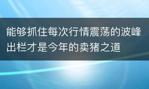能够抓住每次行情震荡的波峰出栏才是今年的卖猪之道