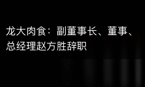 龙大肉食：副董事长、董事、总经理赵方胜辞职