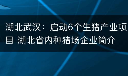 湖北武汉：启动6个生猪产业项目 湖北省内种猪场企业简介