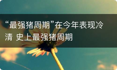 “最强猪周期”在今年表现冷清 史上最强猪周期