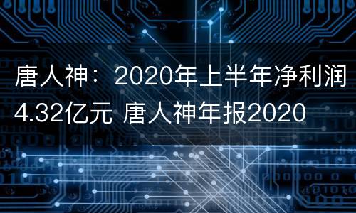 唐人神：2020年上半年净利润4.32亿元 唐人神年报2020
