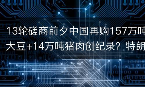 13轮磋商前夕中国再购157万吨大豆+14万吨猪肉创纪录？特朗普……