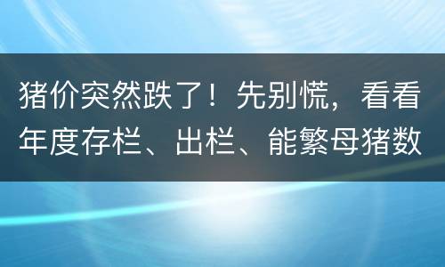 猪价突然跌了！先别慌，看看年度存栏、出栏、能繁母猪数……