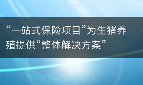 “一站式保险项目”为生猪养殖提供“整体解决方案”