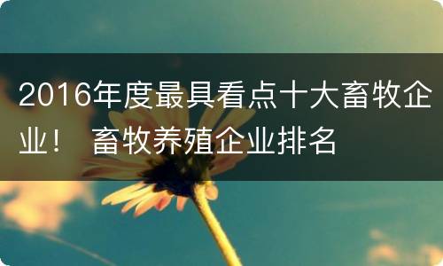 2016年度最具看点十大畜牧企业！ 畜牧养殖企业排名