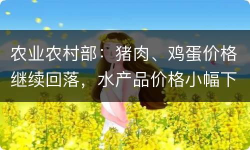 农业农村部：猪肉、鸡蛋价格继续回落，水产品价格小幅下跌