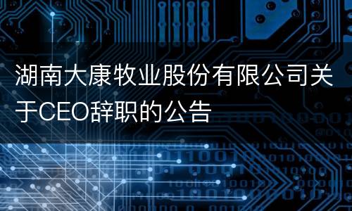 湖南大康牧业股份有限公司关于CEO辞职的公告