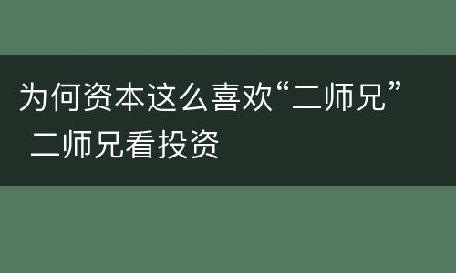 为何资本这么喜欢“二师兄” 二师兄看投资